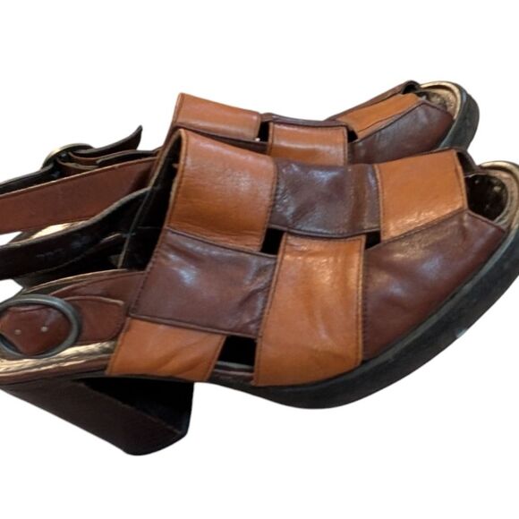 70s‎ Vintage Two Tone Brown Leather Women's Platform Heels - Picture 6 of 11